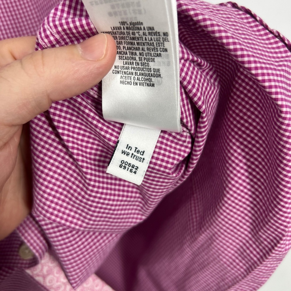 Ted Baker Endurance Mens 16 34/35 Pink Gingham Dress Shirt Long Sleeve Cotton - Picture 11 of 12